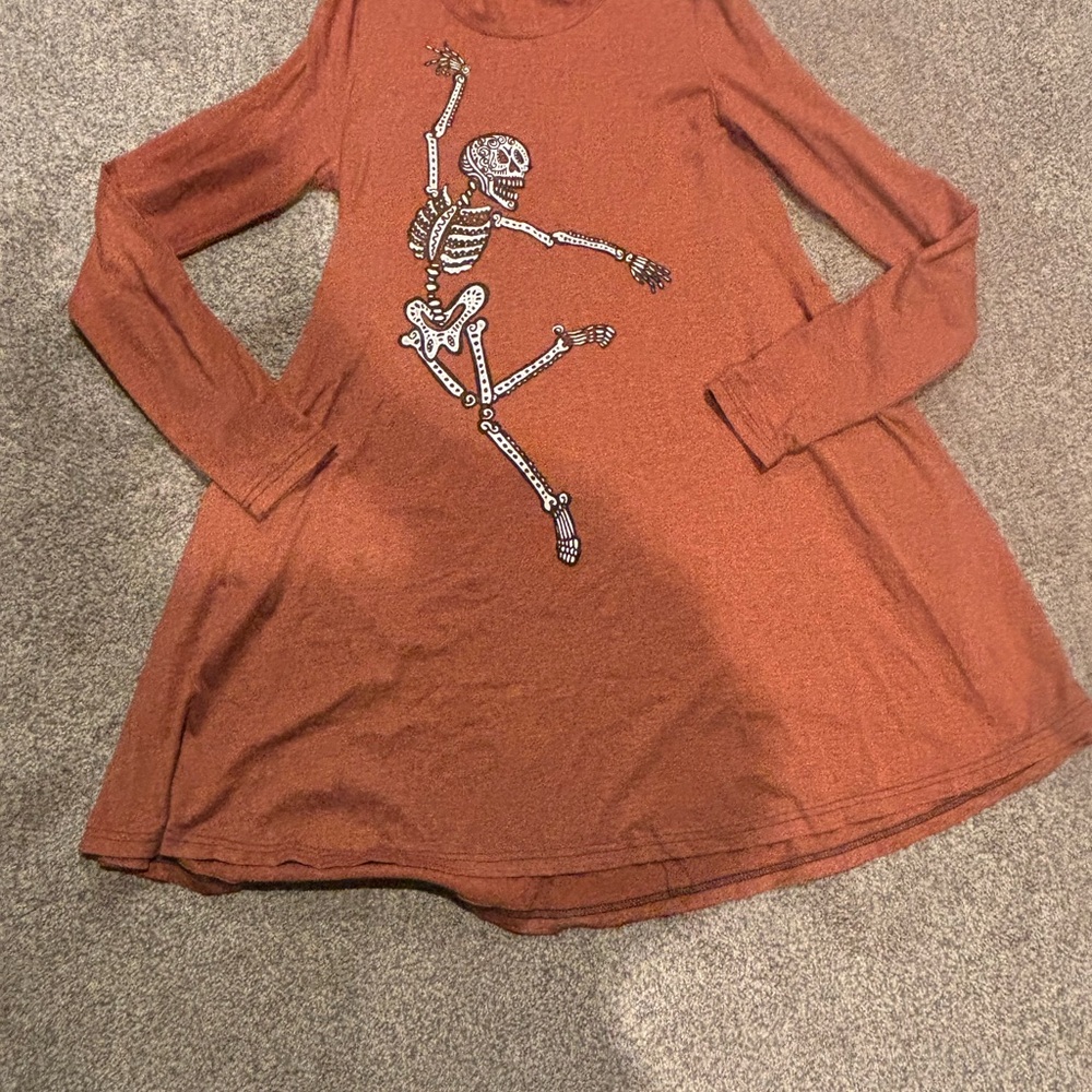 Skeleton Print Rust Midi Dress